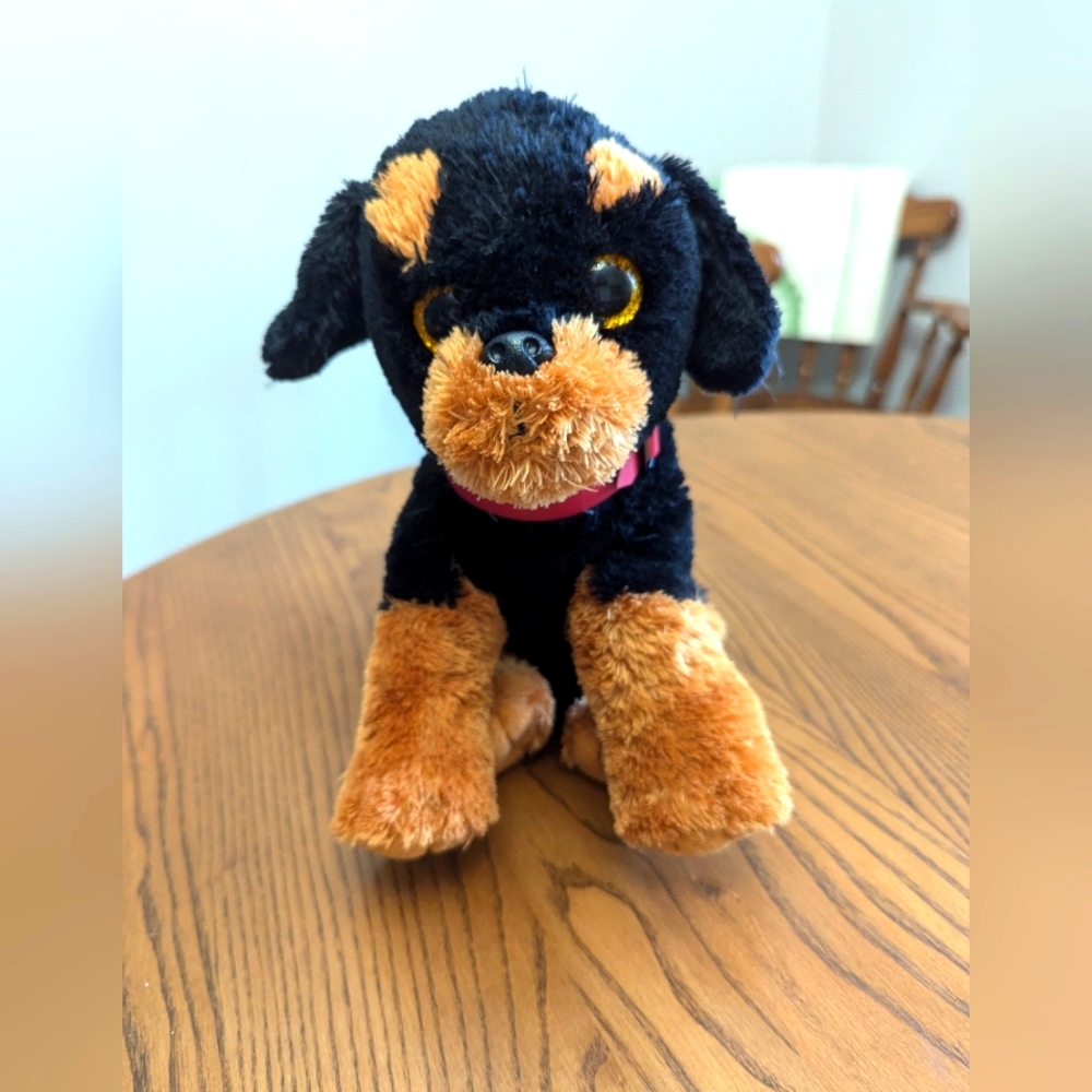 TY Plush Dog Toy - Black and Tan. Name - Brutus. Ty silk. 2018.